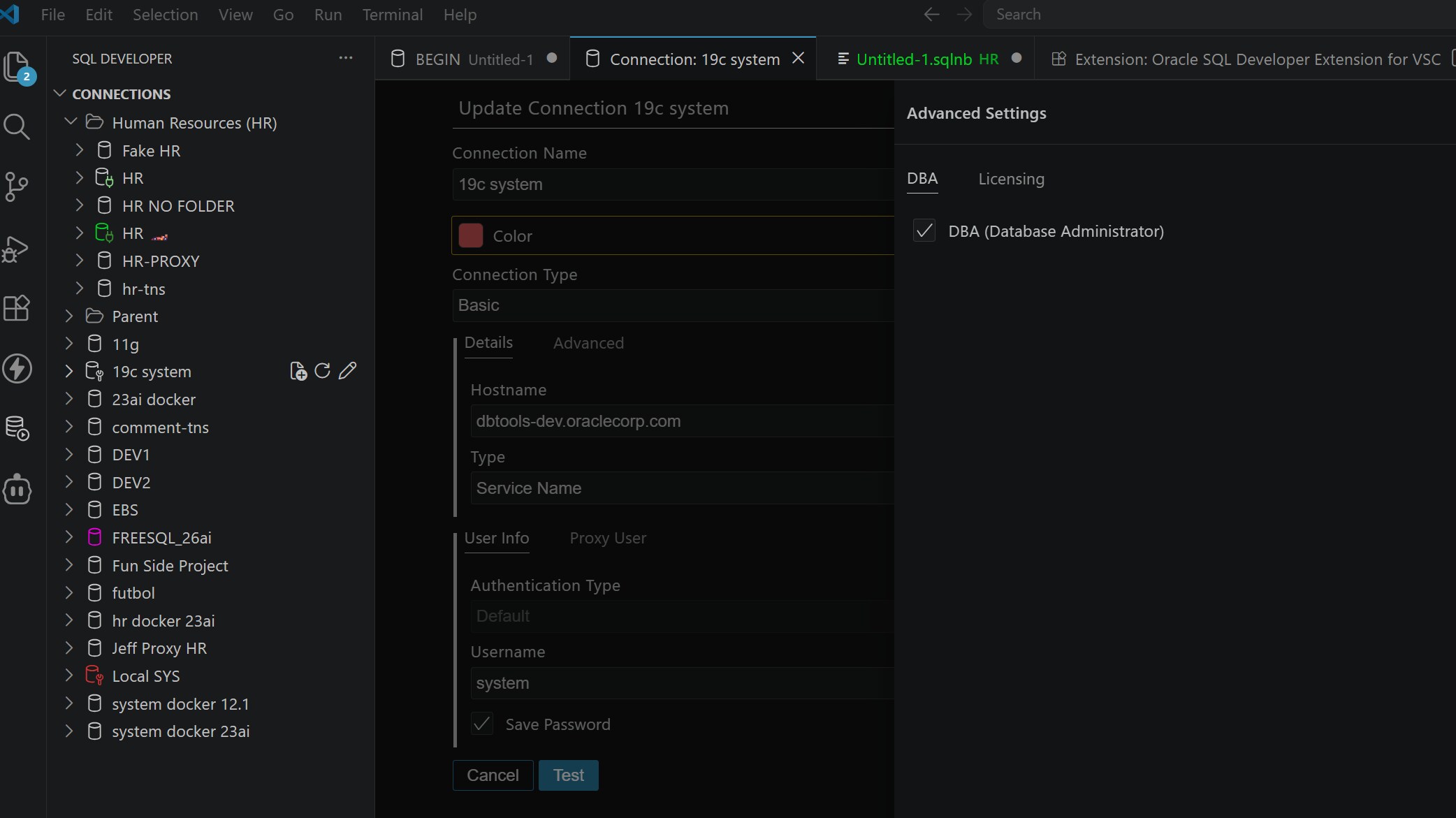 connection dialog