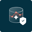 Data cylinder icon with line graph and shield check mark