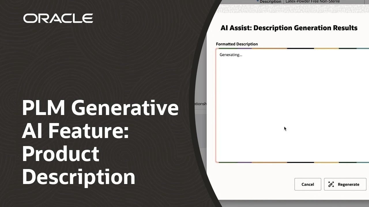 Oracle PLM generative AI product description screen