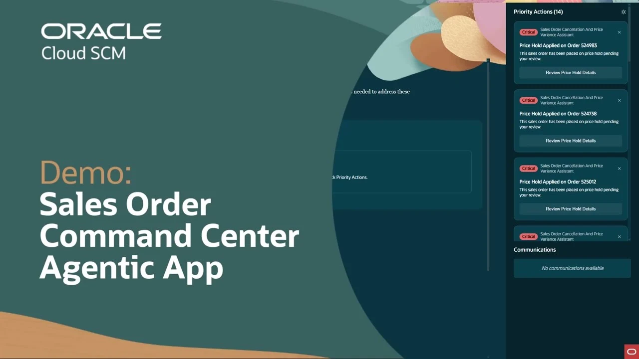 Oracle Cloud SCM Sales Order Command Center demo screen