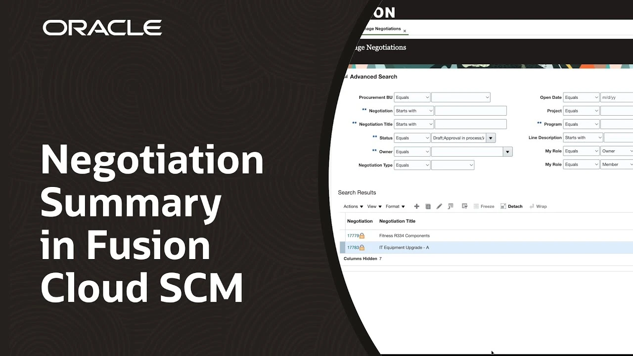 Oracle Fusion Cloud SCM negotiation summary screen