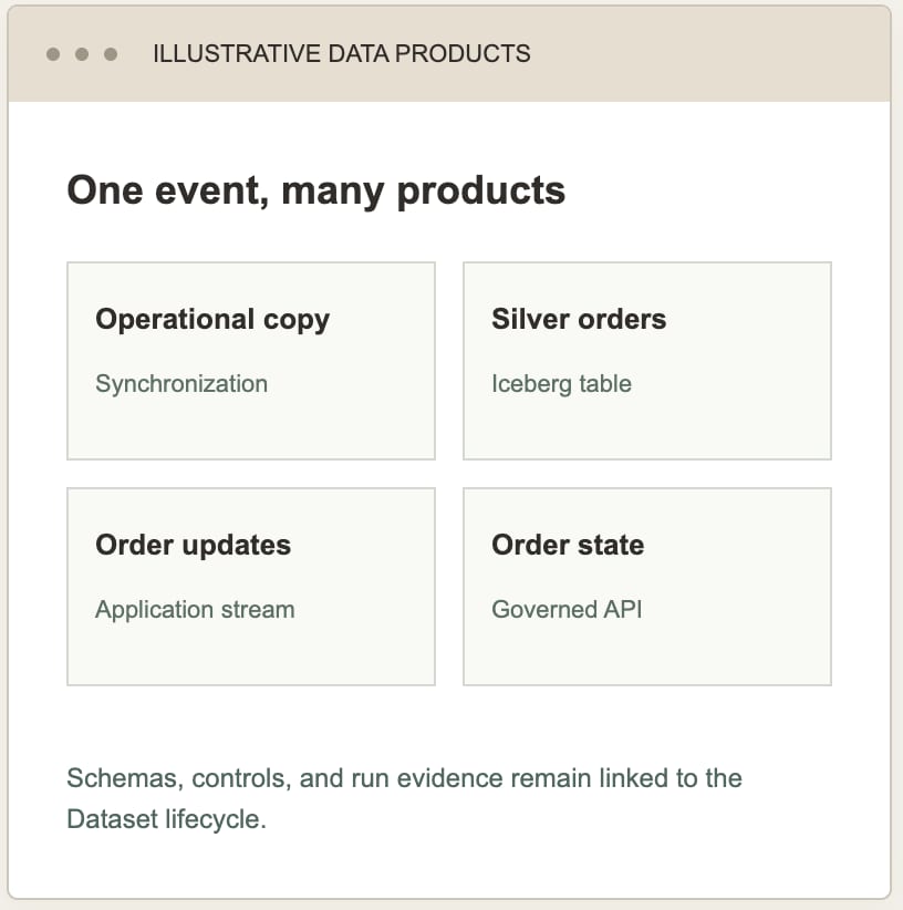 Diagram of illustrative data products for one event and multiple outputs