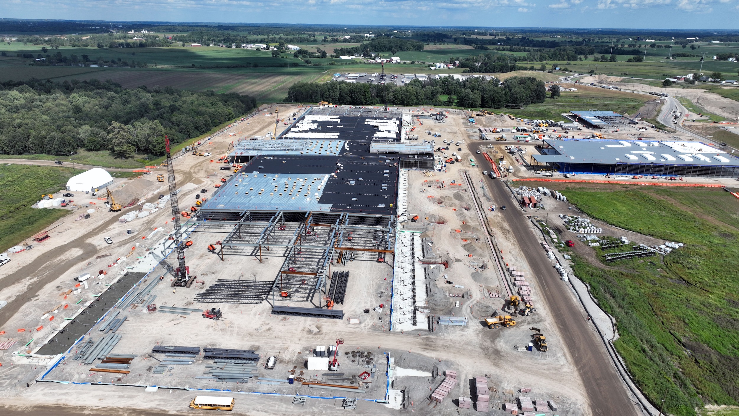Aerial view of a large building construction site