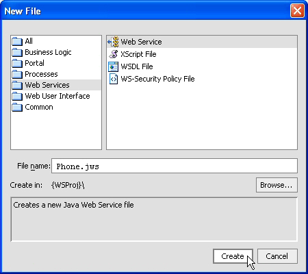 Selecting the name for the Web service