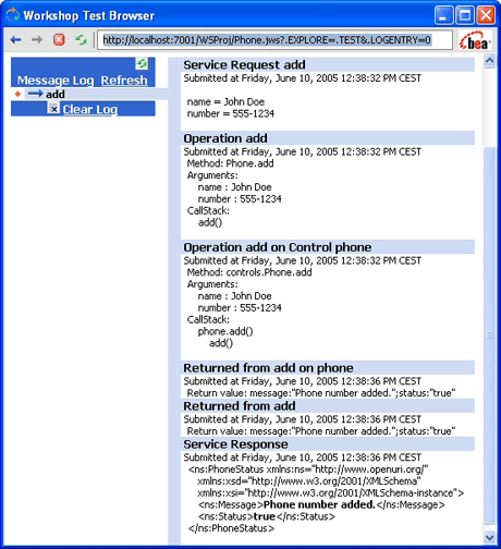 The result of testing the add operation