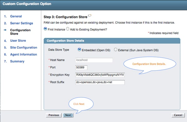 Figure 4: Configuration Store Settings
