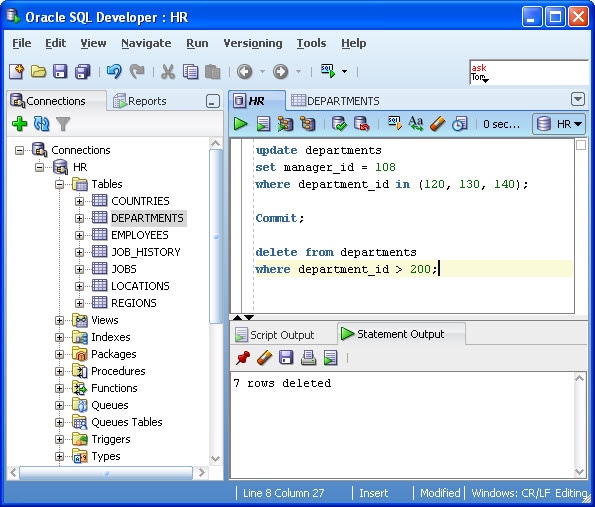 Oracle sql developer delete statement