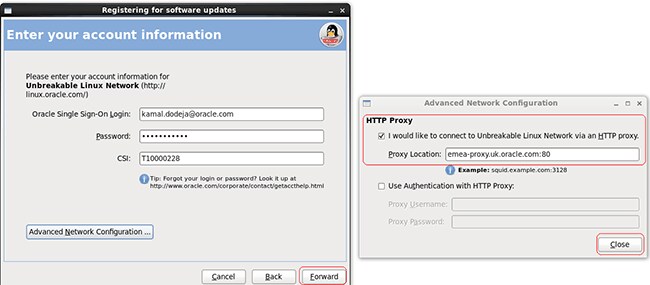 Unbreakable Linux Network 的 Advanced Network Configuration 屏幕