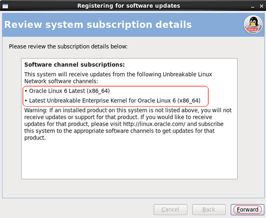 Unbreakable Linux Network 频道订阅屏幕