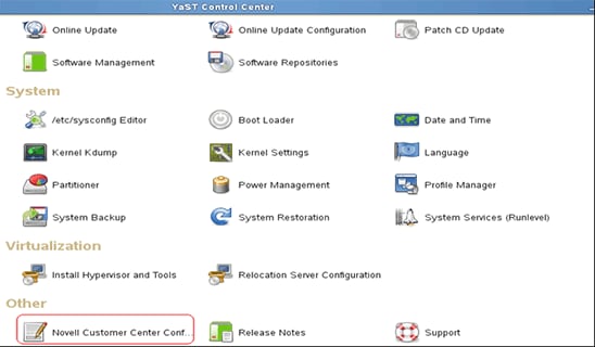  YaST Control Center 屏幕