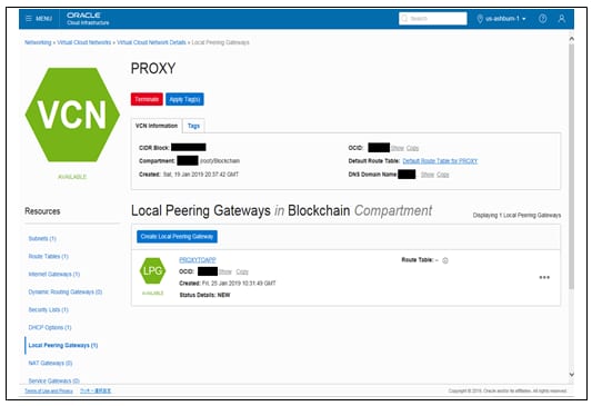 VCN「PROXY」にてローカルピアリングゲートウェイを作成