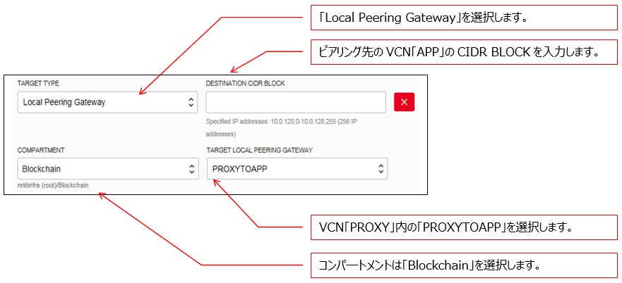 CN「PROXY」のRoute Tableへのローカルピアリングゲートウェイの追加