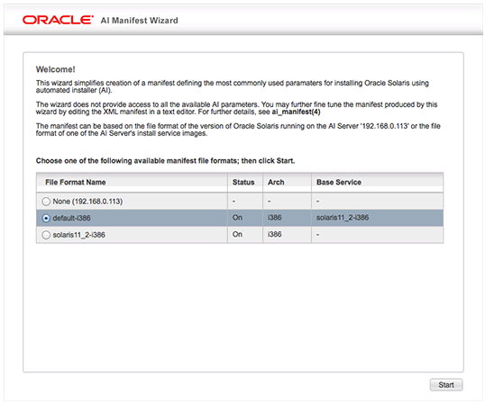 图 2. AI Manifest Wizard 的 Welcome 屏幕