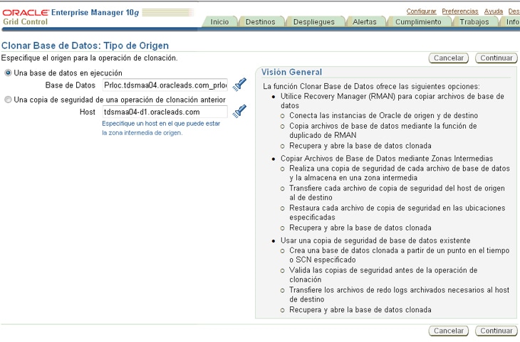 Hacer click en la linterna, y una vez se seleccionada la base de datos, hacer click en Continuar