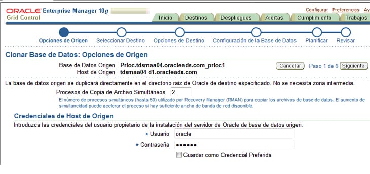 El numero de archivos en paralelo a generarse, y las credenciales del host de origen