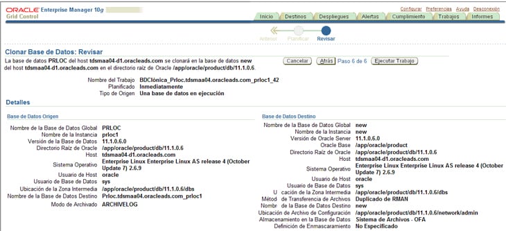 Revision previa ejecuci&oacute;n, click en Ejecutar Trabajo