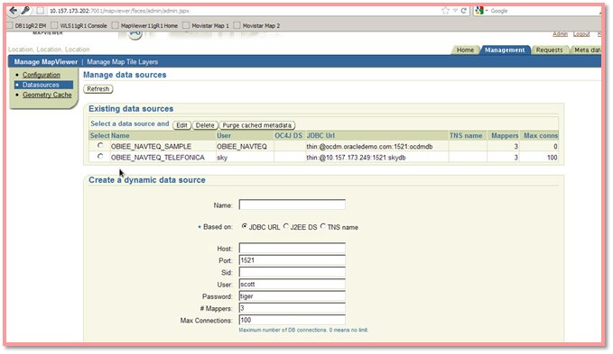 Dar de alta la fuente de datos en Oracle MapViewer