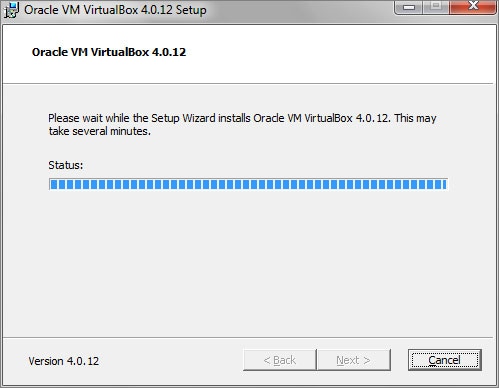 Oracle VirtualBox aberto durante o processo de instalação