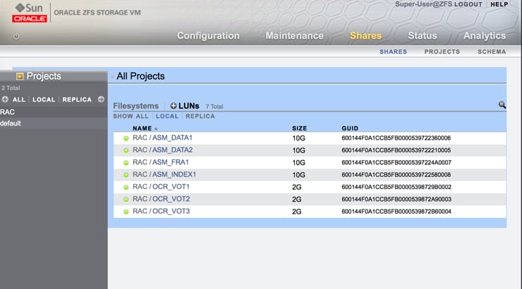 Instalação Oracle Database 12c sobre Oracle RAC 12c com ASM sobre Oracle Storage ZFS
