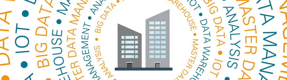 Illustration using various icons to depict parts of the big data mangement process, including scale of data, forms of data, uncertainty of data and analytics of data flow.