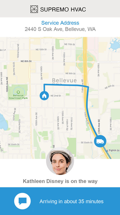 phone screen showing a technician en route