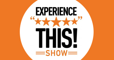 Orange background with a white circle in the middle and the words, "Experience This! Show"