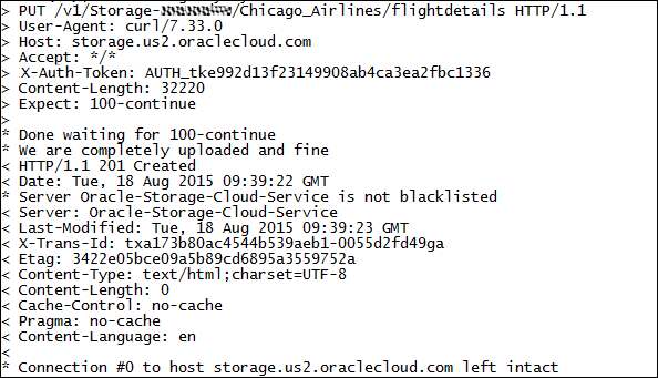 ローカル・コンピュータからOracle Storage Cloud Serviceコンテナへのファイルの書込み