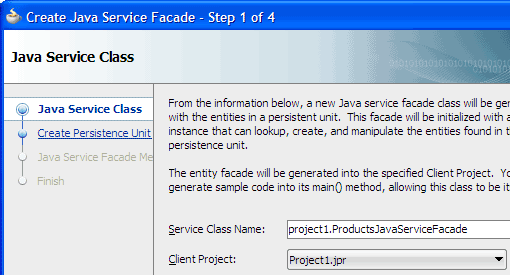Create Java Service Facadeウィザード