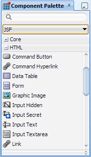 コンポーネント・パレット、JSFページ、HTMLパネル