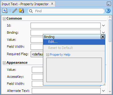 プロパティ・インスペクタ、プロパティのバインド、編集