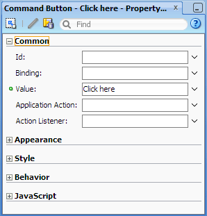 プロパティ・インスペクタ、コマンド・ボタンのテキスト