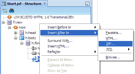 Structureウィンドウ、Insertコンテキスト・メニュー