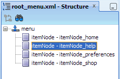 Structureウィンドウ、root_menu.xml
