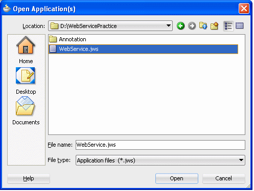 Open Applicationダイアログ