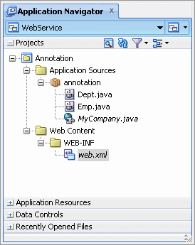web xmlを含むアプリケーション・ナビゲータ