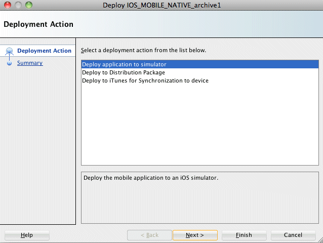 シミュレータ・ウィンドウへのプロファイルのデプロイ