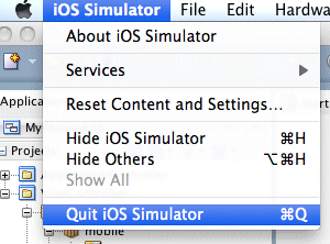 Quit iOS Simulatorメニュー・オプション