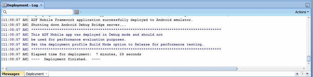 Deployment Logウィンドウ - デプロイの終了
