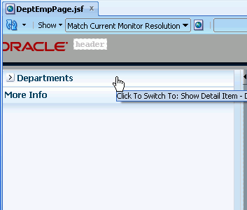 Departmentsアコーディオンにカーソルを合わせた状態のDeptEmpPage。