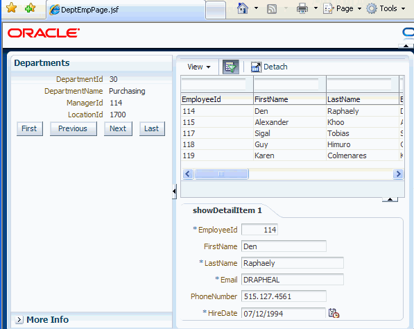 DeptEmpPageを実行したときの表示