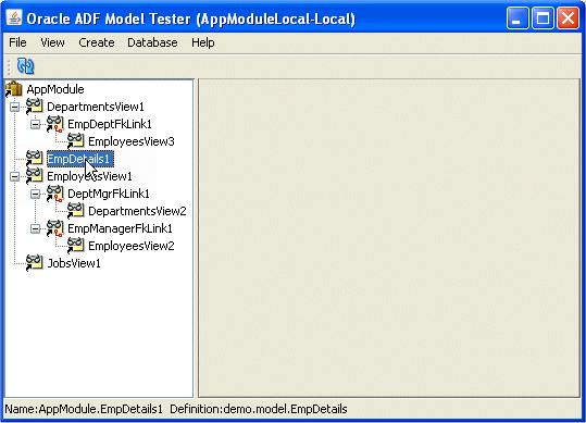 「EmpDetails1」を選択した状態のBusiness Components Browser。