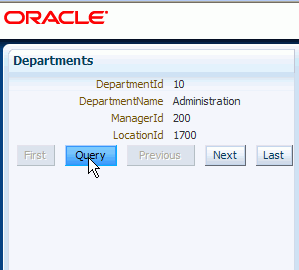 Departmentsページを実行し、Queryボタンにカーソルを合わせた状態の表示。