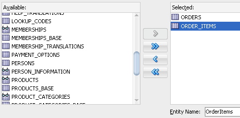 Create Business Components from Tablesウィザード