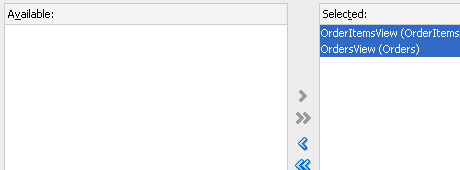 Create Business Components from Tablesウィザード、ステップ2