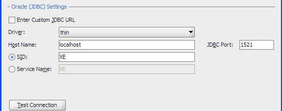 Create Database Connectionダイアログ、下部