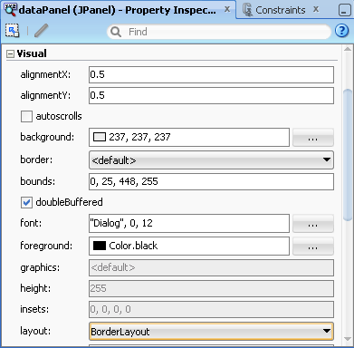 プロパティ・インスペクタ、dataPanel、layout