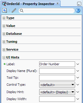 プロパティ・インスペクタ、UI Hintsセクション