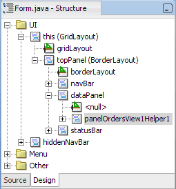Structureウィンドウ、panelOrdersViewHelper