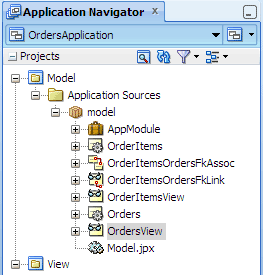 アプリケーション・ナビゲータ、OrdersViewを選択