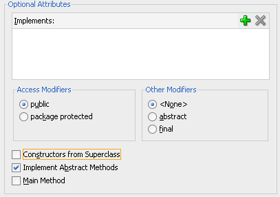 Create Java Classダイアログ、下部